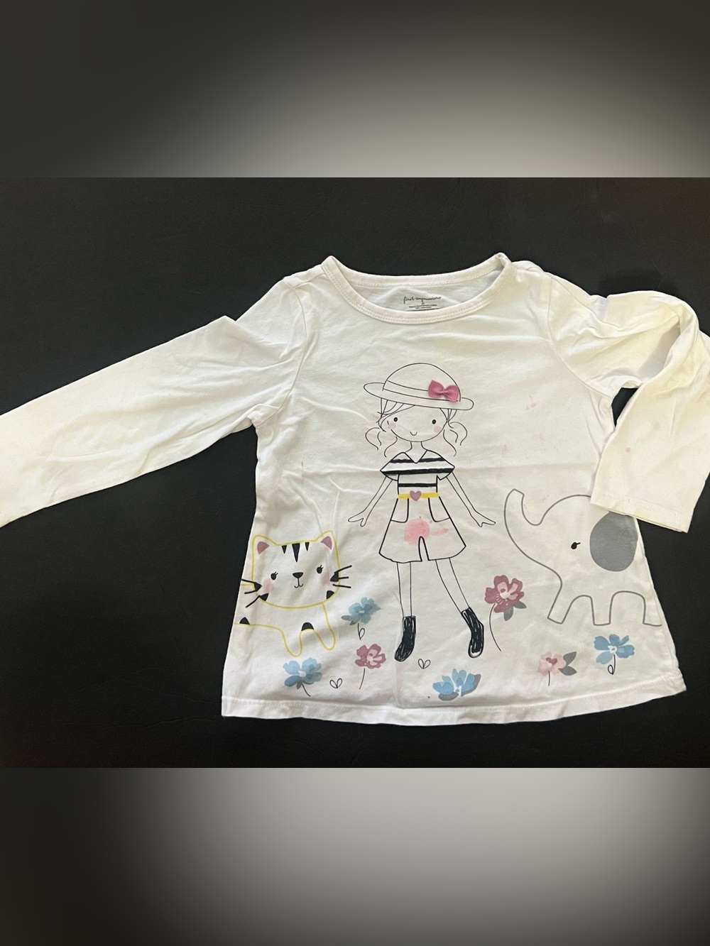 3T First Impressions Girls White Long-Sleeve Graphic Tee w Girl & elephant print